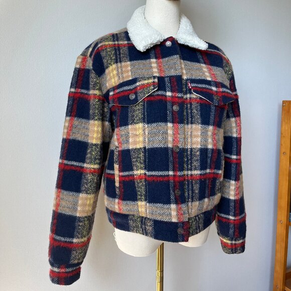 Levi's Premium Wool Trucker Jacket Multi-color Plaid - Picture 7 of 15
